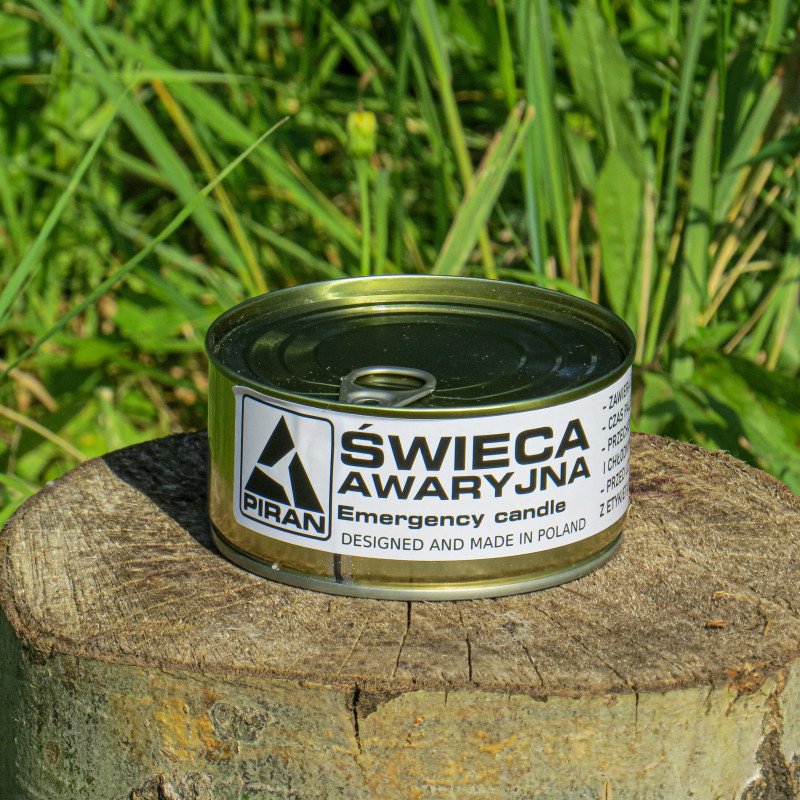Świeca awaryjna PIRAN – 48h światła, survival, 4 knoty, ~260g